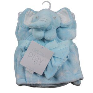 Dream Play Elephant Security Blanket Lovey Set Fleece Blue Plush Infant Boys NWT